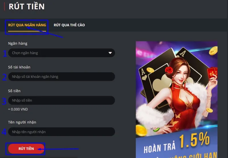 Rút tiền từ Debet về ngân hàng vô cùng nhanh chóng