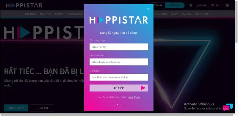Đăng ký tài khoản tại trang web nhà cái HappiStar