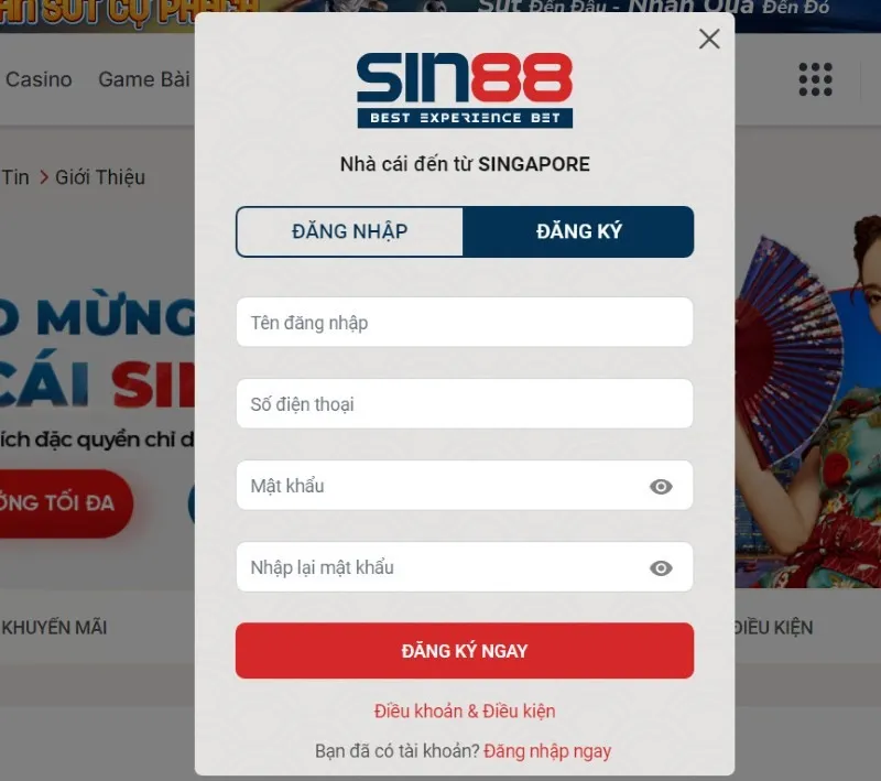 hướng dẫn đăng ký Sin88